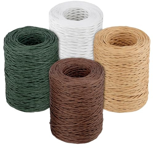 MUNGHOK 4 unidades de alambre de papel de 200 m para manualidades, 2 mm, alambre de hierro para manualidades, cordón de papel decorativo para floristería, ramo de boda, embalaje de regalo, (blanco