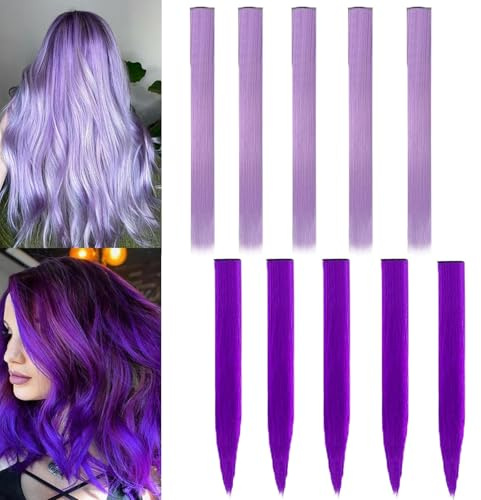 10 ciocche di capelli viola da 55 cm, ciocche di capelli da agganciare, per Halloween, cosplay, feste e festival