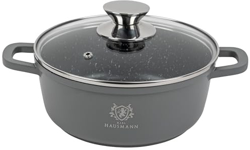 KARL HAUSMANN Pentola Rotonda 20 cm 2,3L con Coperchio - Pentola Induzione Antiaderente COOKMARK MARBLE, Casseruola in Alluminio Pressofuso per uso Quotidiano, Forno, Gas, Elettrico