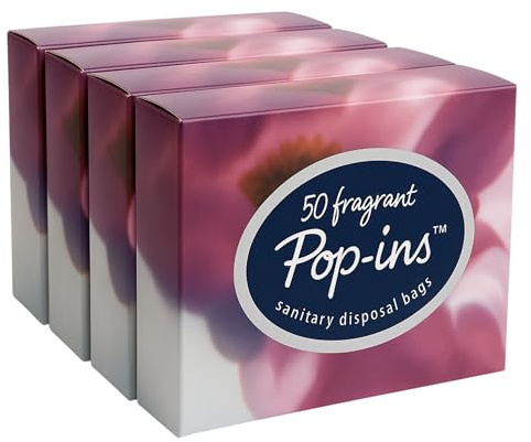 Pop Ins Sanitary Disposal Bags 200 - Leak-proof Scented Nappy Bags, High-Tear Resistance, Pleasant Floral Scent, Travel Friendly - 50'sx 4 - (UK Company)