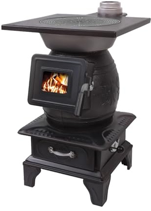 Stufetta a Legna in Ghisa Piccola con Finestra di Osservazione Stufa a Legna Piccola da Interno Senza Fumo Adatto per Cucinare e Riscaldare Tutti i Giorni(B)