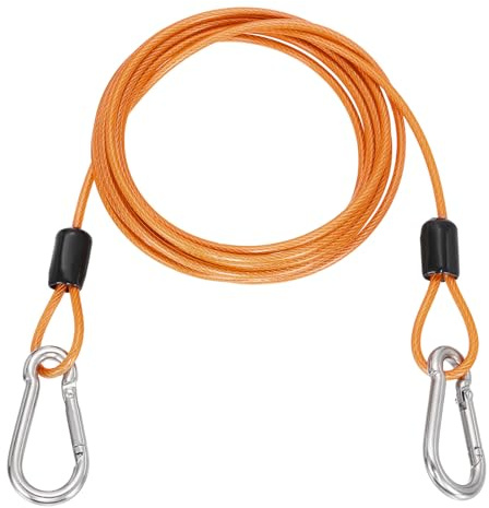 PATIKIL 2m Cavo Sicurezza Acciaio Con Moschettone, 1Pc Cavo Flessibile Rivestito PVC Con Doppio Anello Per Blocco Bici Catena Sicurezza Per Viaggi All'Aperto, Colore Arancione Trasparente