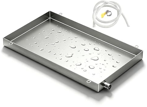 Bandeja Aire Acondicionado Portatil Bandeja Goteo con Tubo Desague de 200 cm Acero Inoxidable 304 (0,8 mm de Espesor) para Unidades de Interior/exterior(60x30x3cm (24x12x1.2in))