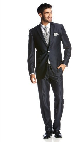 Studio Coletti Anzug 5-teilig (Set, mit Plastron und Einstecktuch, mit Weste) blau 2-Knopf-Sakko, 5-Knopf-Weste