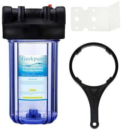 Geekpure 10-Zoll Großes Wasserfilter Gehäuse 1-Zoll BSP Auslass/Einlass mit Schraubenschlüssel und Halterung -4,5 x 10-Klar (1)