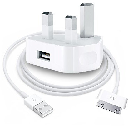 IWIO Mains 3-Pin UK Plug USB 1AMP & USB Charger compatible with Apple iPhone 3G/3GS/4/4s, iPad 1/2/3, iPod Touch 1/2/3/4, iPod Classic, iPod Nano 1/2/3/4/5/6 - WHITE