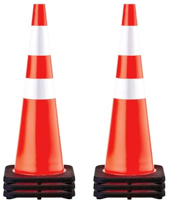 VEVOR Safety Cones, 6 Pack 36 Traffic Cones, PVC Orange Construction Cones with Reflective Collars and Black Weighted Base, for Traffic Control, Driveway Road Parking and School Improvement