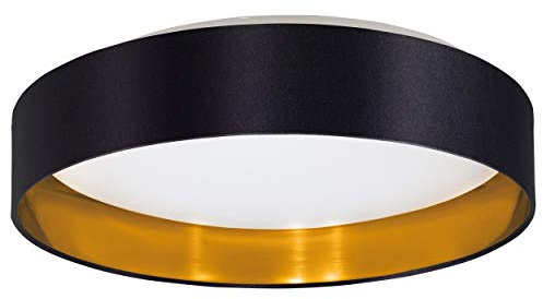 EGLO LED Deckenlampe Maserlo 2, Textil Deckenleuchte, Wohnzimmerlampe Decke aus Stoff in gold und schwarz, Kunststoff in weiß, warmweiß, Ø 38 cm
