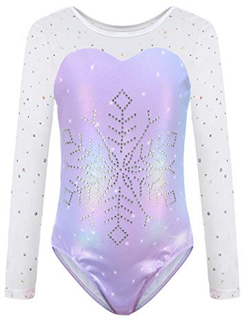 Sinoeem Gymnastikanzug Kinder Mädchen Diamond Splice Tank Trikot Langarm/Ärmellos Turnanzug Ballettröckchen Kleid Trikotanzug Tanz Kleid Gymnastik Dancewear (Lila-Langarm, 11-12 Jahr)