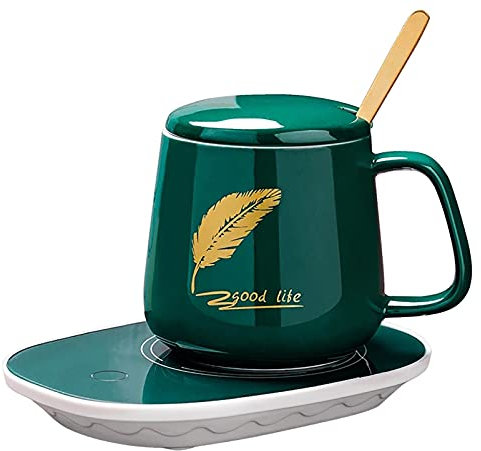 OYZY Tasse Chaleureuse pour Bureau, Tasse De Café Plaque Chauffe avec Couvercle Et Cuillère, Arrêt Automatique, Température Constante (131℉/55℃) pour l'eau De Thé Au Lait De(inclure La Boîte-Cadeau)