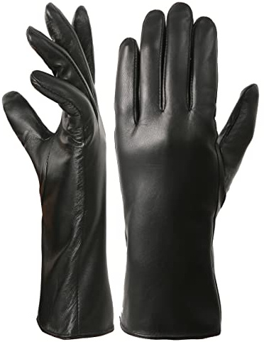 VIKIDEER Elegant Winter Black Long Leather Gloves for Women Full Touchscreen Womens Ladies Warm Lined Genuine Leather Gloves Smaller 11'' Black X-Large