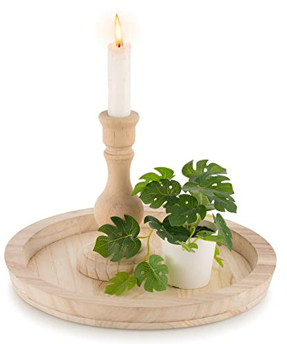 Hanobe Vassoio decorativo rotondo in legno: vassoi artigianali in legno non finiti Vassoio da portata ottomano fai-da-te Portacandele centrale Vassoi per bancone da cucina Artigianato Arredamento per