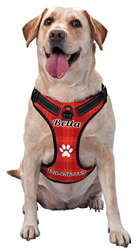 Personalisiertes Hundegeschirr mit Name, Telefonnummer, Hundename, Hundegeschirr, Personalisierte Strapazierfähige, Reflektierende Hundeweste ohne Ziehen für Kleine, Mittelgroße und Große Hunde