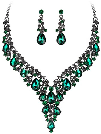 Clearine Hochzeit Schmuck-Set Tropfen Strass Cluster Statement Halskette und Ohrhänger-Set Kostümschmuck für Damen Klar Silber-Ton