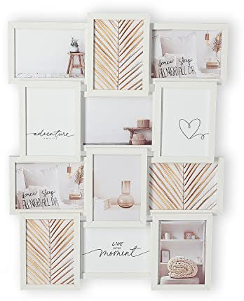 Wackadoo Bilderrahmen Collage 13x18 cm für 12 Fotos – Holz Bilderrahmen aus MDF mit Glas, Wanddekoration im Hoch- & Querformat, Fotocollage zum Aufhängen, Galerierahmen weiß Holzoptik, pictureframe