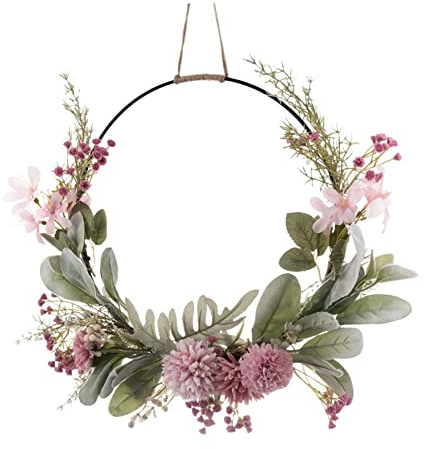 Door Wreaths Spring Summer Wreath for Front Door Outdoor Decorative Wreath Flower Garland Decoration House Door Flower Wreath - Pink