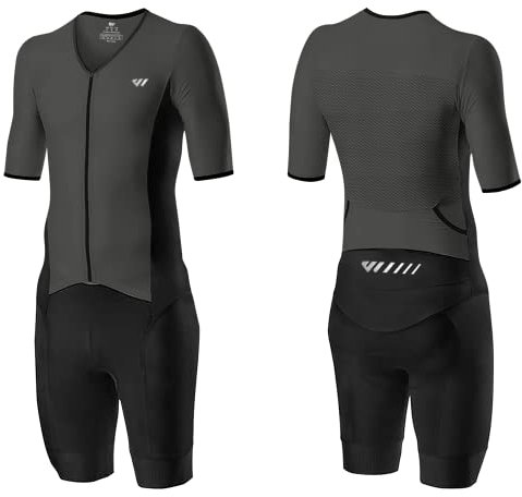 Lo.gas Herren Pro Trisuit Kurzarm Triathlonanzug für Rennen und Triathlon-Wettkämpfe -Triathlon-Anzug für Herren Gray Large