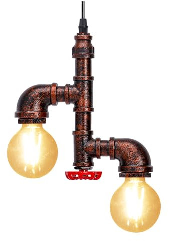 KAWELL Industriale Vintage Luce Pendente Retro Lampada a Sospensione a Tubo D'acqua Creativo Plafoniera Lampadario Art Deco Ferro E27 60W Max Cafe Bar Ristorante Cucina