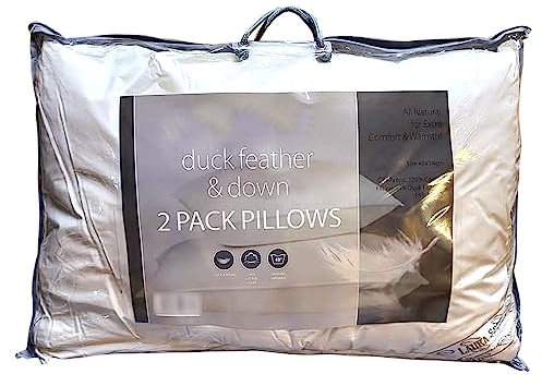Casabella Duck Feather & Down Pillows- Luxurious Comfort for Restful Sleep-Hypoallergenic & Anti Dust Mite-2 Duck Feather Pillows UK Standard Size(48x74cm)