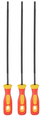 sourcing map 3pcs Tronçonneuse Lime 3/16(4.8mm) Haute Carbone Acier Durci Ronde Râpe Avec Plastique Poignée pour Chaîne Scie Polissage