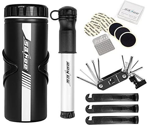 HUIOP Cykelreparationsverktygssatser cykelreparationssats med minipump 14 i 1 multifunktionell verktygssats 750 ml cykelförvaring flaskfodral, set