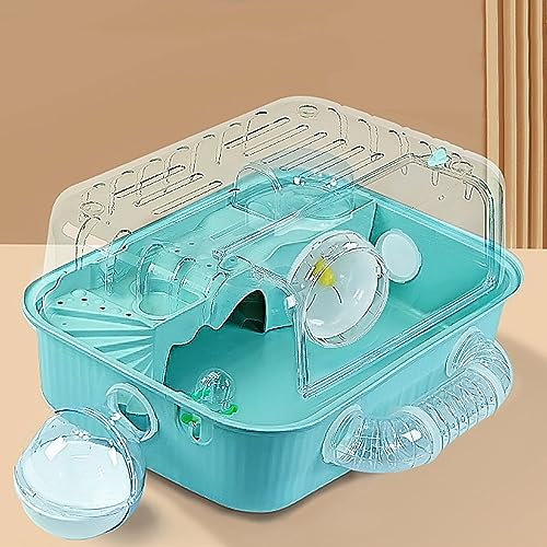 XIAOZHUANGXIONG Hamsterkäfig mit Röhren, Acrylmaterial für Kleine Haustiere, Kaninchenstall mit Tunnel, Käfig mit 12 cm Großes Laufrad, 50x36x24cm (Color : Blue, Size : B)