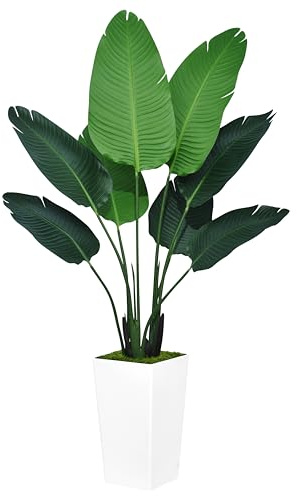 ASTIDY Paradiesvogel, künstliche Pflanze, 152 cm, künstliche Tropische Palme mit weißem hohem Pflanzgefäß, künstliche Bodenpflanze im Topf – künstlicher Seidenbaum für Zuhause, Büro, Wohnzimmer,