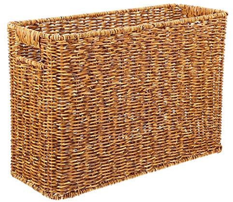 Cabilock Geflochtener Zeitungskorb Rattan Zeitschriftenkorb Zeitschriftenhalter Korb Schmaler Aufbewahrungskorb Aktenhalter Weidenkorb Magazinsammler Wohnzimmer Schreibtisch Büro Organizer