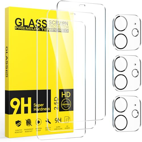 Niphabe 3 Stück Panzer Schutz Glas kompatible mit iPhone 12 Schutzfolie mit Kameraschutz, 9H Härte Hartglas, HD Displayschutz, Kratzfest–Bläschenfrei, Ultra-klar.