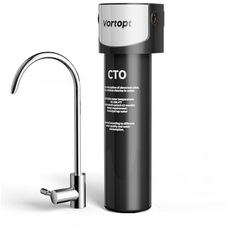 Vortopt Filtro Agua Inferior con Grifo Dedicado, Certificado NSF/ANSI 42, 70.000 Litros Filtro de Agua para Grifo, Reduce 99,99% el Plomo, el Cloro, el Mal Sabor,Q6-C2