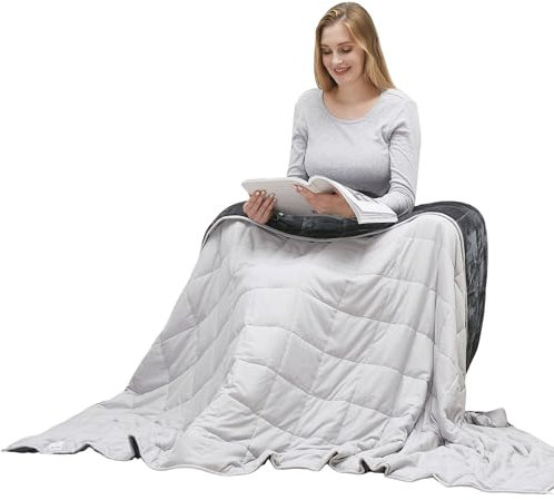 MOTRIP Gewichtsdecke für Erwachsene, Flanell-Bettdecke, wendbar, 152,4 x 203,2 cm, 9 kg, Hellgrau