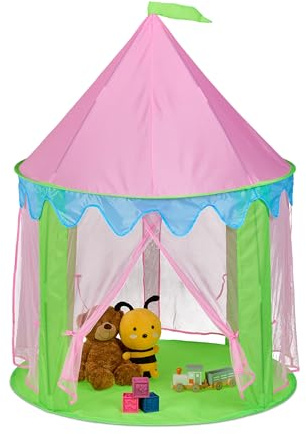 Relaxdays Spielzelt Prinzessin, für Kinder, Prinzessinnenschloss Indoor, HD 135x102 cm, Kinderzelt 4 Eingänge, grün/rosa