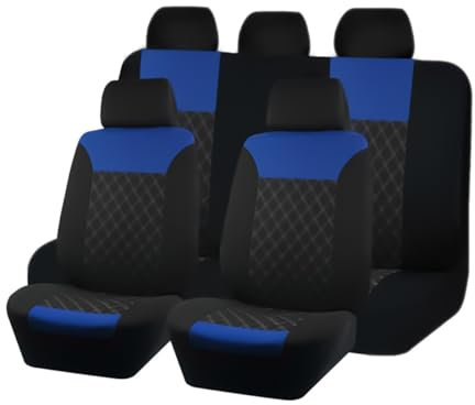 JNNJ 9 Pièces Universel Set Complet Housses De Siège Voiture, Housses Siège Avant Et Arrière Voiture Universelles, Auto Couvre Sieges Accessoires Interieur, pour avec Presque Toutes Voitures(Bleu)