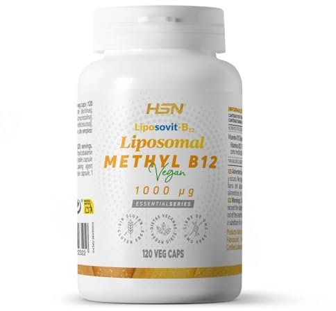 HSN Vitamina B12 Liposomal 1000mcg Liposovit® | 120 Cápsulas Vegetales - PURA Vitamina B12 Metilcobalamina LIPOSOMADA | Mejor ABSORCIÓN y BIODISPONIBILIDAD | No-GMO, Vegano, Sin Gluten
