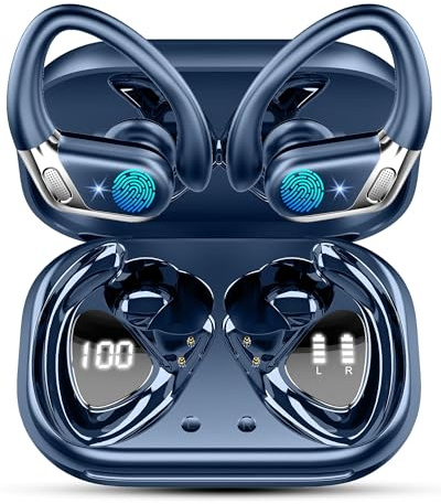 Ecouteurs Bluetooth sans Fil Sport, 2025 New Écouteur Bluetooth 5.4 avec Micro 50H Durée Lecture Oreillette Bluetooth, IP7 Étanche Casque, USB-C Charge Rapide, pour Running Fitness Yoga (Bleu Marine)