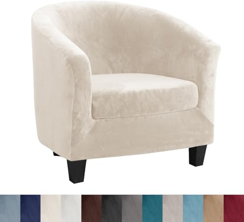 Surwin Sesselbezug Sesselschoner mit Elastisch Stretch Husse, Samt Split Sesselüberwurf Universal Chair Schonbezug Sofabezug für Clubsessel Lounge & Cocktailsessel (Beige)