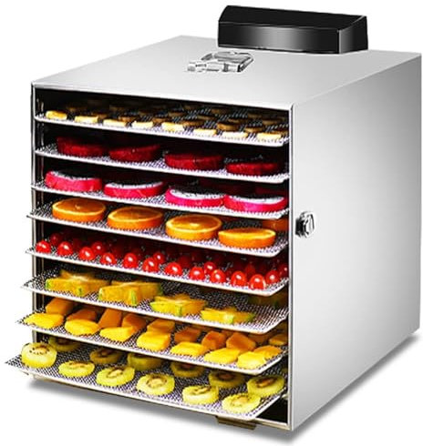 QIANMEI Food Dehydrator Machine, 8 Stainless Steel Trays, Adjustable Temperature Regulator 30-90°С, 24H Timer, Dryer For Jerky, Fruits, Herbs