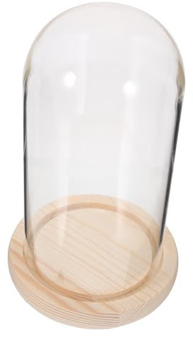 Alipis Glass Cloche Dome with Wooden Base Display Case for Flowers Candles Succulents Crafts Tabletop Decorative Bell Jar Round Glass Display Cover