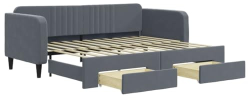 vidaXL Tagesbett Ausziehbar mit Schubladen Dunkelgrau 90x200 cm Samt