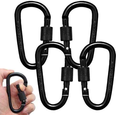 4 Pcs Schraubkarabiner,Karabiener Set,Karabiner Schraubverschluss,Schlüsselanhänger Karabinerhaken,Aluminium Karabiner mit Schraubverschluss,für Camping,Wandern,Reisen,Angeln-Schwarz