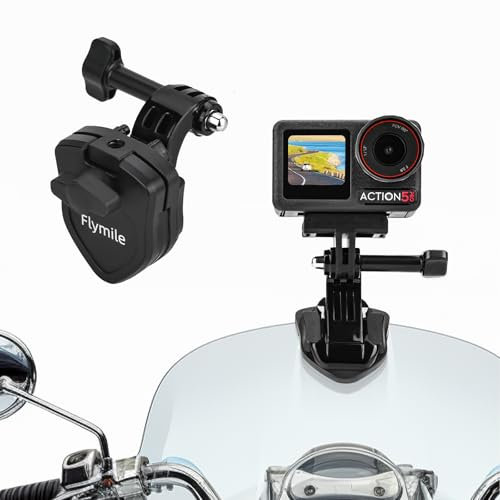 Flymile Motorcycle Windshield Mount for DJI Action 5 Pro 4 3,Aluminum Alloy Motorbike Windscreen Camera Clip Mount for GoPro Hero 13 12 11 10 9 8,for Insta360 X5/X4 Ace Pro 2,for AKASO Accessories