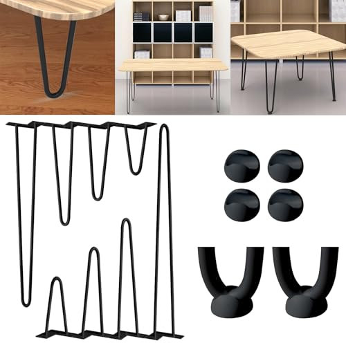 XINZI 4X Tischbeine Metall Schwarz, Haarnadel Tischbeine Hairpin Legs Austauschbare Tisch und Schrank Beine, ∅12mm Couchtisch Beine mit 20er Schrauben und 4 Bodenschoner Schreibtischbeine, Hohe 45 cm