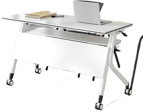 Moderner Konferenztisch mit Metallrahmen und leisem Klappmechanismus, weiß, Business-Seminar-Tisch für Konferenzraum (160 x 50,8 x 76,2 cm)