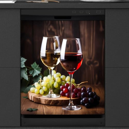 Mexpekil Couverture magnétique décorative imperméable pour lave-vaisselle - 58,4 x 66 cm - Pour verres à vin rouge et raisins