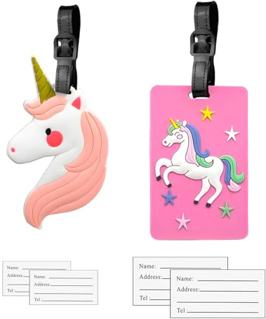 2 Stück Einhorn Kofferanhänger Koffer, Mädchen Rosa Gepäckanhänger, Süßes Gepäck Handtasche Tag ID Etikett Koffer Tasche Etiketten Name Adresse Schilder Reisezubehör für Kinder Frauen