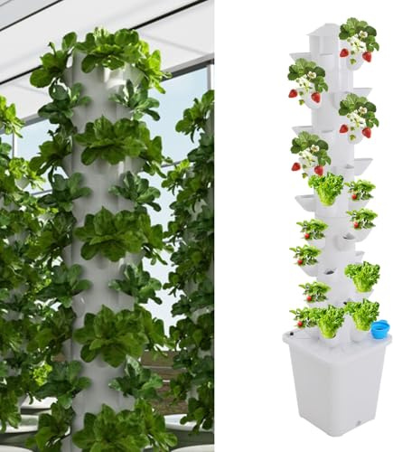 Hanmorfarbi Vertikaler Hydroponischer Turm, Home Smart Gemüseanbauer, Torffreier Salat-Anbauturm, 45 LöCher Hydroponic Growing System Rain Shower Columns