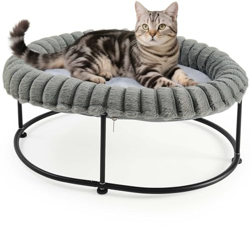 GUUSII HOME Elevato Amaca Lettino per Gatti Rialzato Gatto Sdraio Grande Gattino Divanetto Divano per Cani Taglia Piccola Animale Domestico Brandina con Cuscino Lavabile Cat Bed 58.5*43*21cm(Grigio)