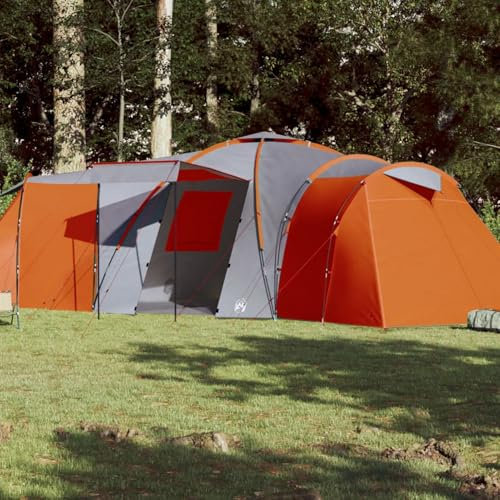 Fasba Kuppel-Familienzelt Campingzelt Trekkingzelt Wanderzelt Zelt Wasserdicht 12 Personen Grau und Orange Wasserdicht