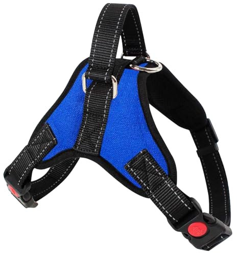 TYXHXTF Hundegeschirr Mittelgroße Hund, Reflektierend Weich Gepolstert Geschirr, Verstellbares Anti-Zug Brustgeschirr mit Griff & Reflektorstreifen, Atmungsaktives No Pull Hundegeschirr, Blau, M
