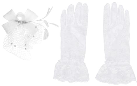 Healvian Coiffe Fascinatrice Blanche Voile en Tulle et Moufles en Dentelle de Fleur Élégants pour Mariage et Cérémonie Femme